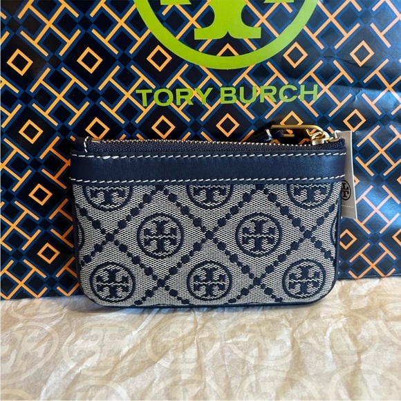 Tory Burch T Monogram Jacquard Card Case Tory Navy Gold - Picture 7 of 9